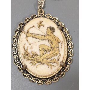 Vintage German Pendant Necklace Cupid Archer Scene Mythical‎ Sugar Bead Finish